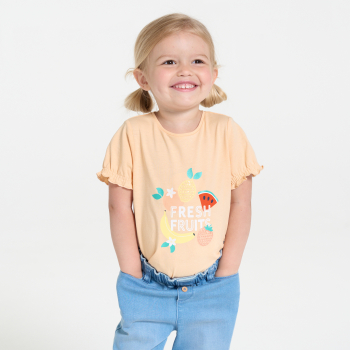 تيشيرت مطرز بالترتر باللون البرتقالي للفتيات الصغيرات